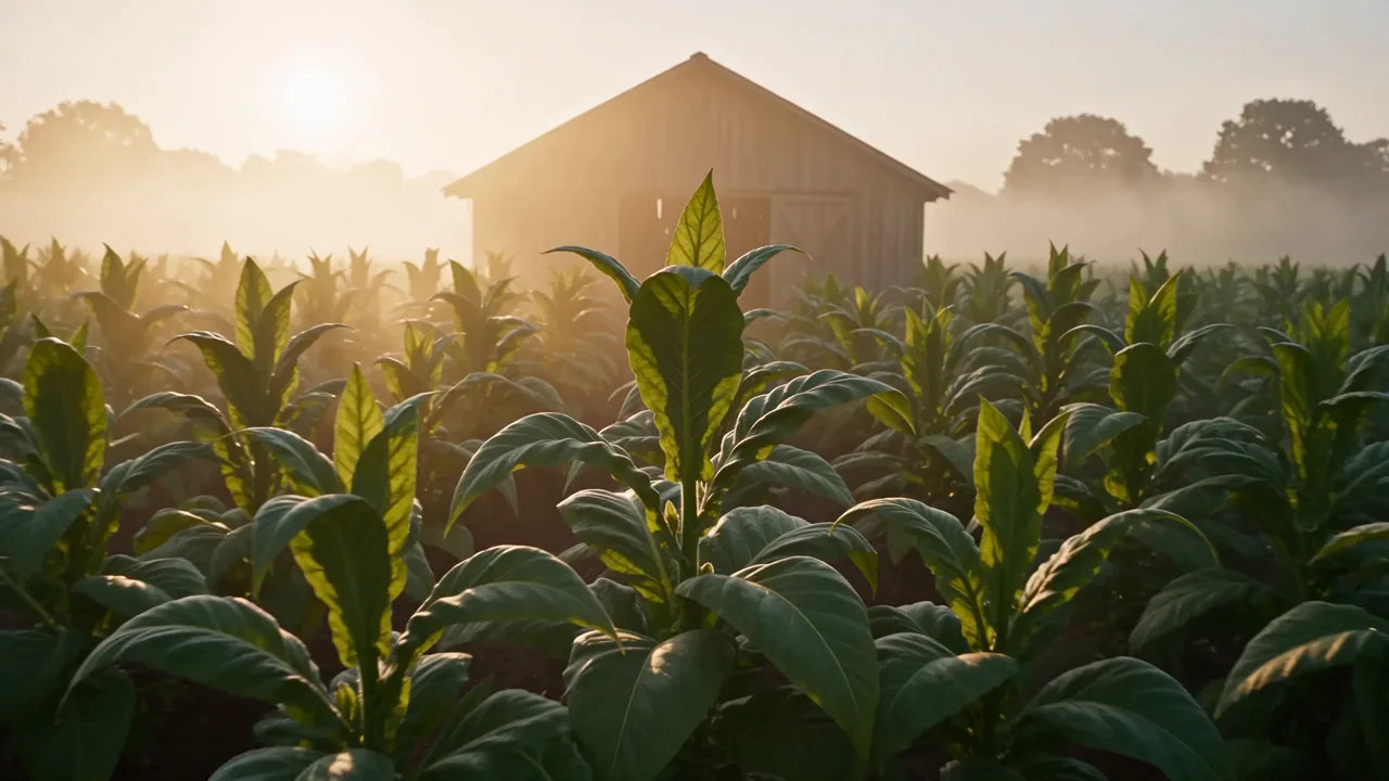 Tobacco fields at sunrise outside the curing barn, Tamboril